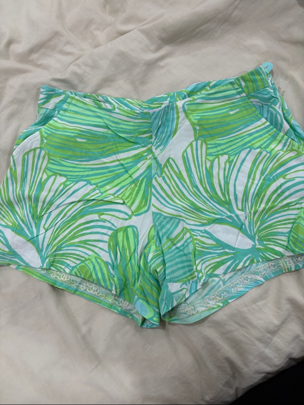 Lilly Pulitzer Aqua and Lime Palm-Print High Waist Shorts